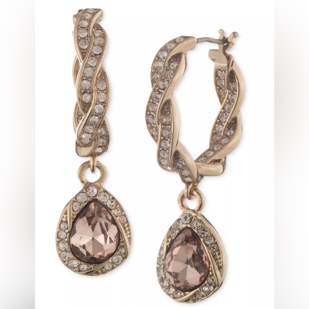 GIVENCHY Pavé & Pear-Shape Crystal Charm Hoop Earrings
